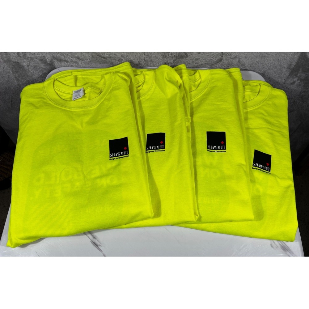 Lot of 4 NEW Gildan Construction T Shirt Mens 2XL Neon Bright Yellow 2017 Safety